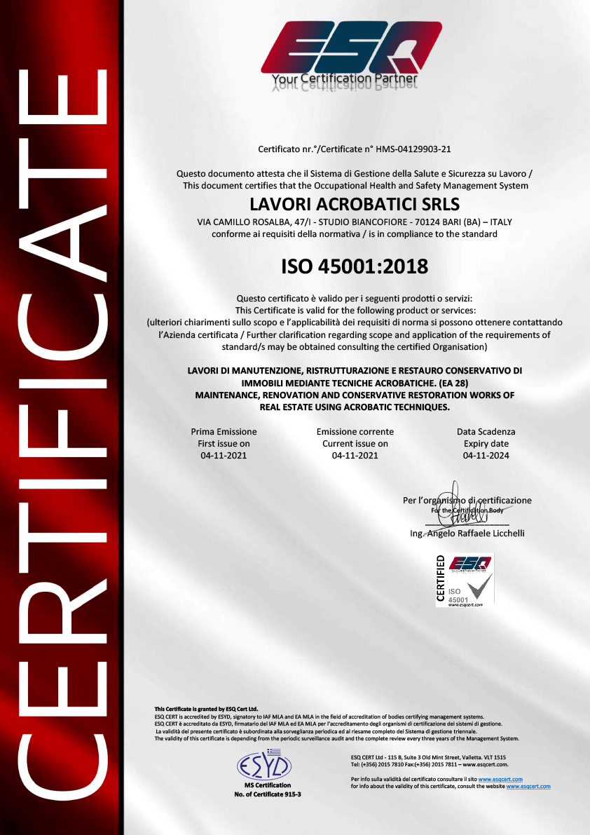 ISO 450012018 - LAVORI ACROBATICI SRLS